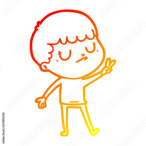 warm gradient line drawing cartoon grumpy boy