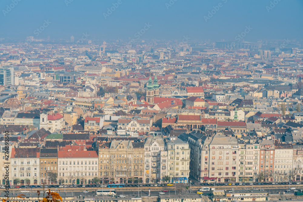 Afternoon aerial view of Budapest cityscape