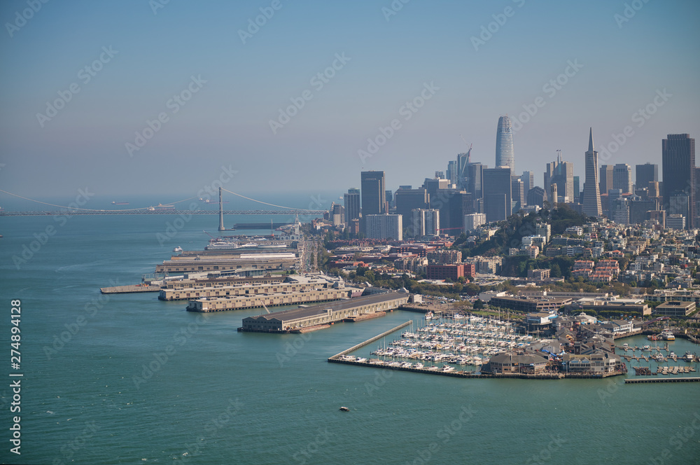 San Francisco aerial skyline from helicopter