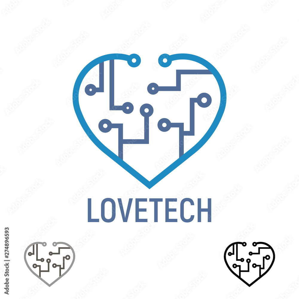 Logo love tech, heart. Technology concept design Logo love tech, heart. Technology concept design