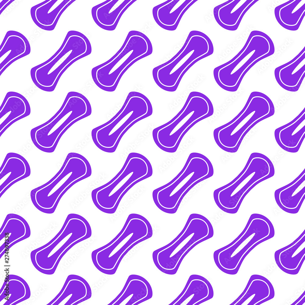 Feminine hygiene pads,purple on a white background, seamless pattern, vector