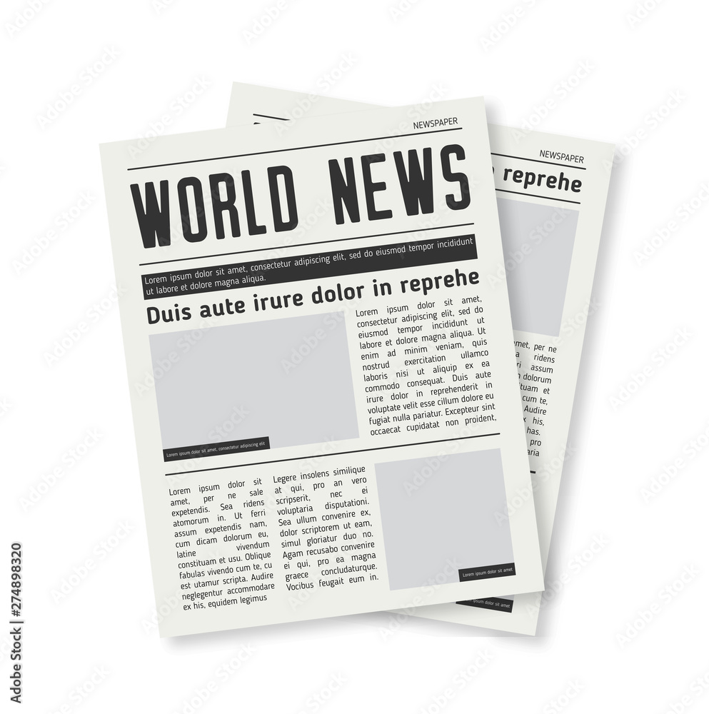 Newspaper journal vector template paper tabloid on newsprint reportage