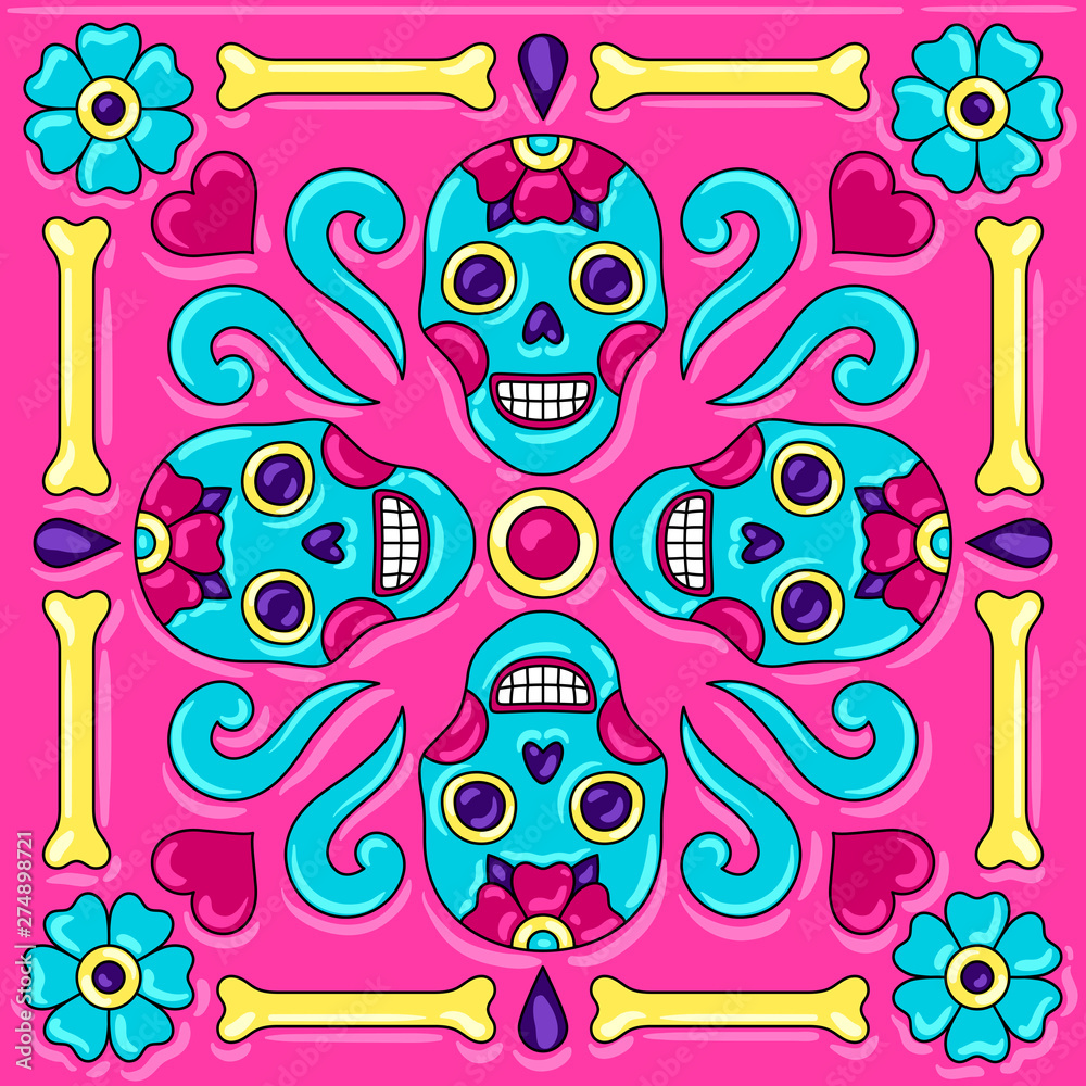Day of the Dead mexican talavera ceramic tile pattern.