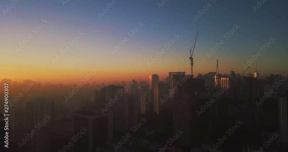 Beautiful sunset over Soa Paulo skyline, Brazil. Aerial establishing shot 4k Beautiful sunset over Soa Paulo skyline, Brazil. Aerial establishing shot 4k