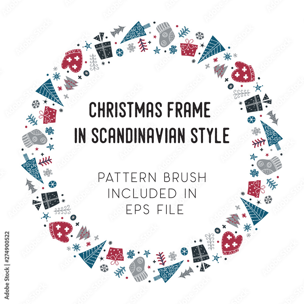 Fototapeta premium Christmas frame and brush with corner tiles