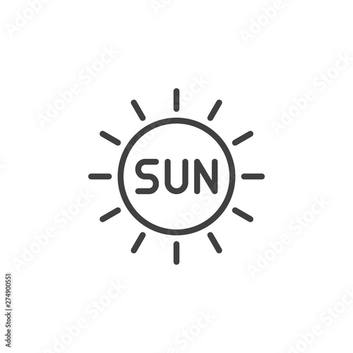 Sun shining line icon. linear style sign for mobile concept and web design. Sun text inside sun outline vector icon. Summer season symbol, logo illustration. Vector graphics