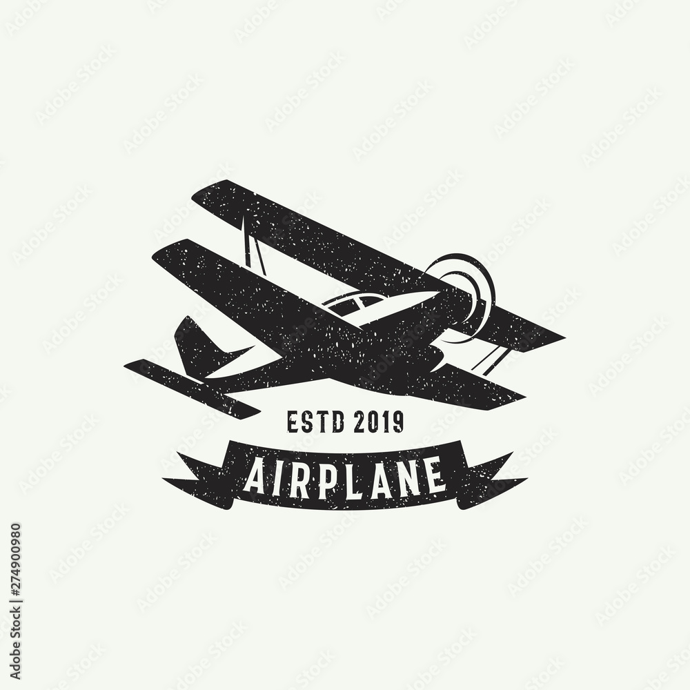Vintage plane logo. Grunge plane logo