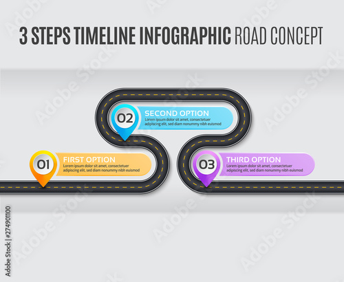 Navigation map infographic 3 steps timeline road concept.