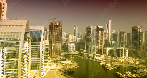 Dubai Marina aerial skyine at sunset, UAE photo