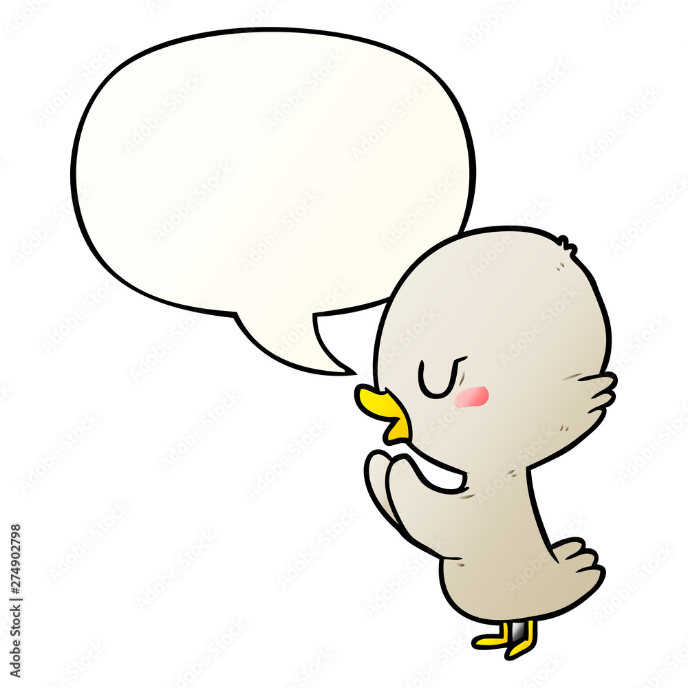 cute cartoon duckling and speech bubble in smooth gradient style