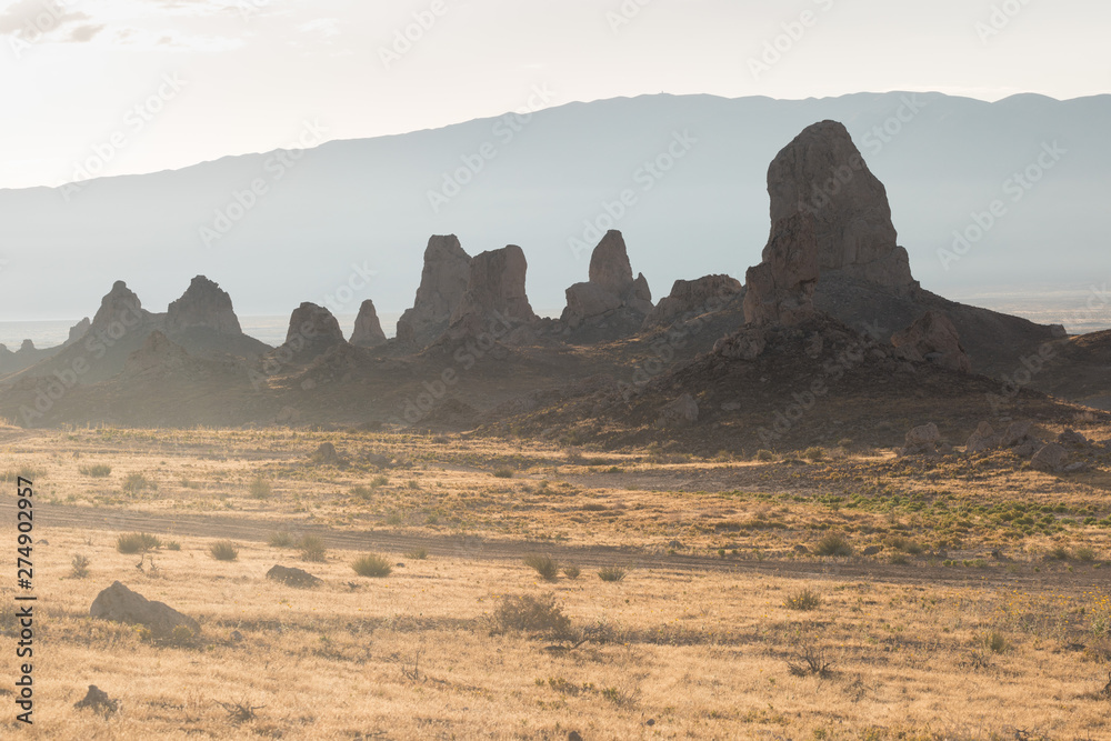   Trona Pinnacles are nearly 500 tufa spires hidden in California Desert National Conservation Area, not far from the Death Valley National Park, California, USA.