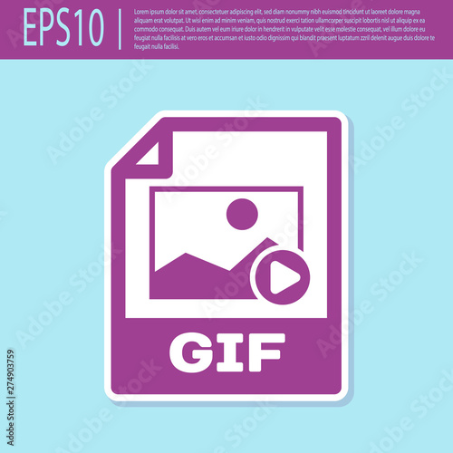 Retro purple GIF file document icon. Download gif button icon isolated on turquoise background. GIF file symbol. Vector Illustration
