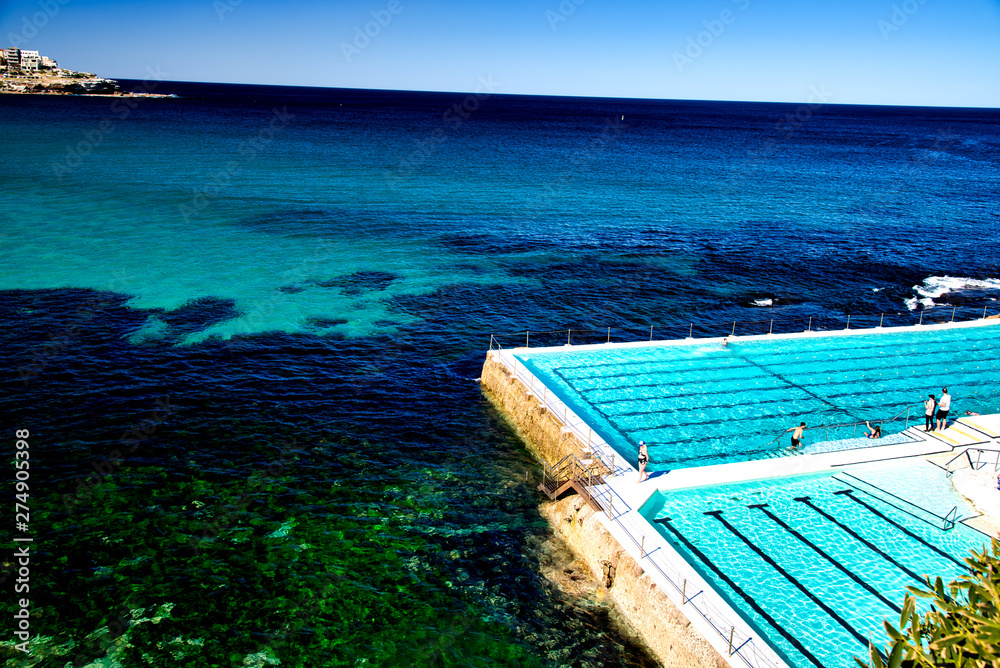 BONDI BEACH, AUSTRALIA - AUGUST 18, 2018: City coastline and pools. This is a famous tourist attraction
