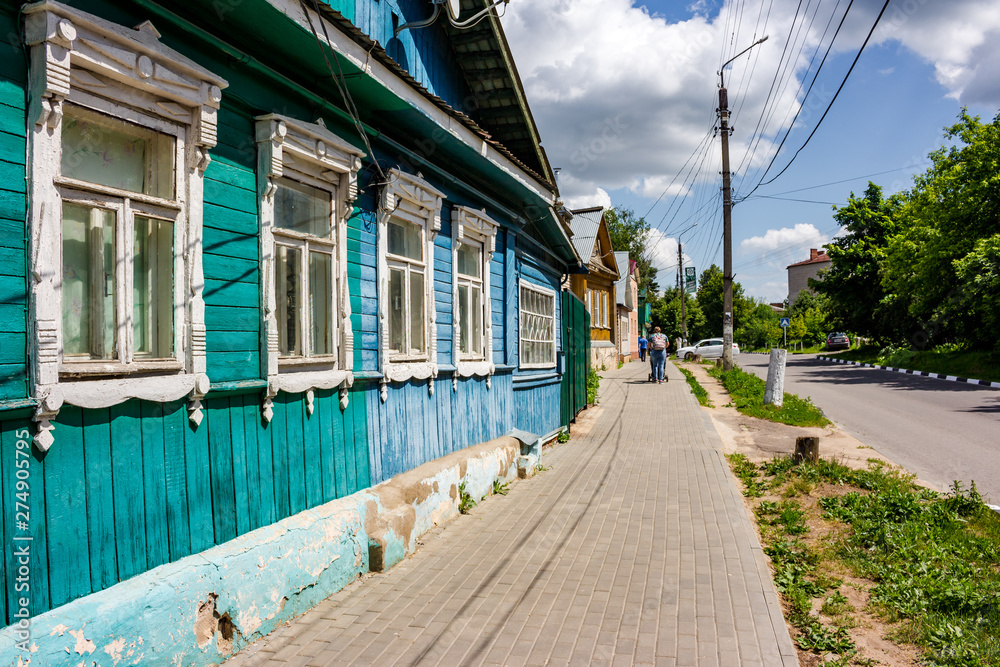 Borovsk, Russia - June 2019: Low-rise buildings of the city of Borovsk, Mira Street Borovsk, Russia - June 2019: Low-rise buildings of the city of Borovsk, Mira Street