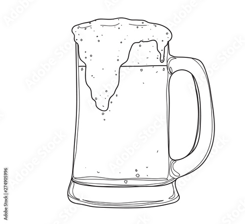 glasses and mugs beer hand drawn style line art Vector illustration