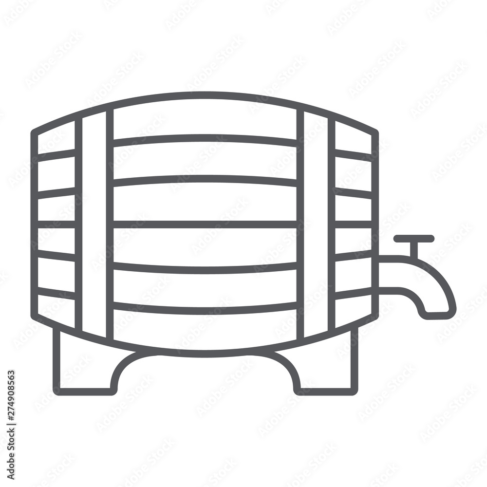 Barrel of beer thin line icon, alcohol and pub, brewery sign, vector graphics, a linear pattern on a white background. Barrel of beer thin line icon, alcohol and pub, brewery sign, vector graphics, a linear pattern on a white background.