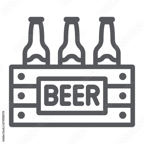 Case of beer line icon, alcohol and drink, pack of beer bottles sign, vector graphics, a linear pattern on a white background.