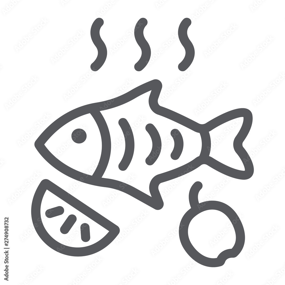 Fried fish line icon, food and sea, grilled fish sign, vector graphics, a  linear pattern on a white background. Stock Vector
