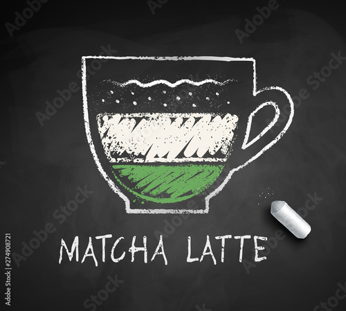 Vector chalk drawn sketch of Matcha Latte
