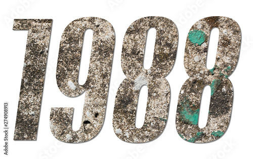 Year 1988 with old concrete wall on white background