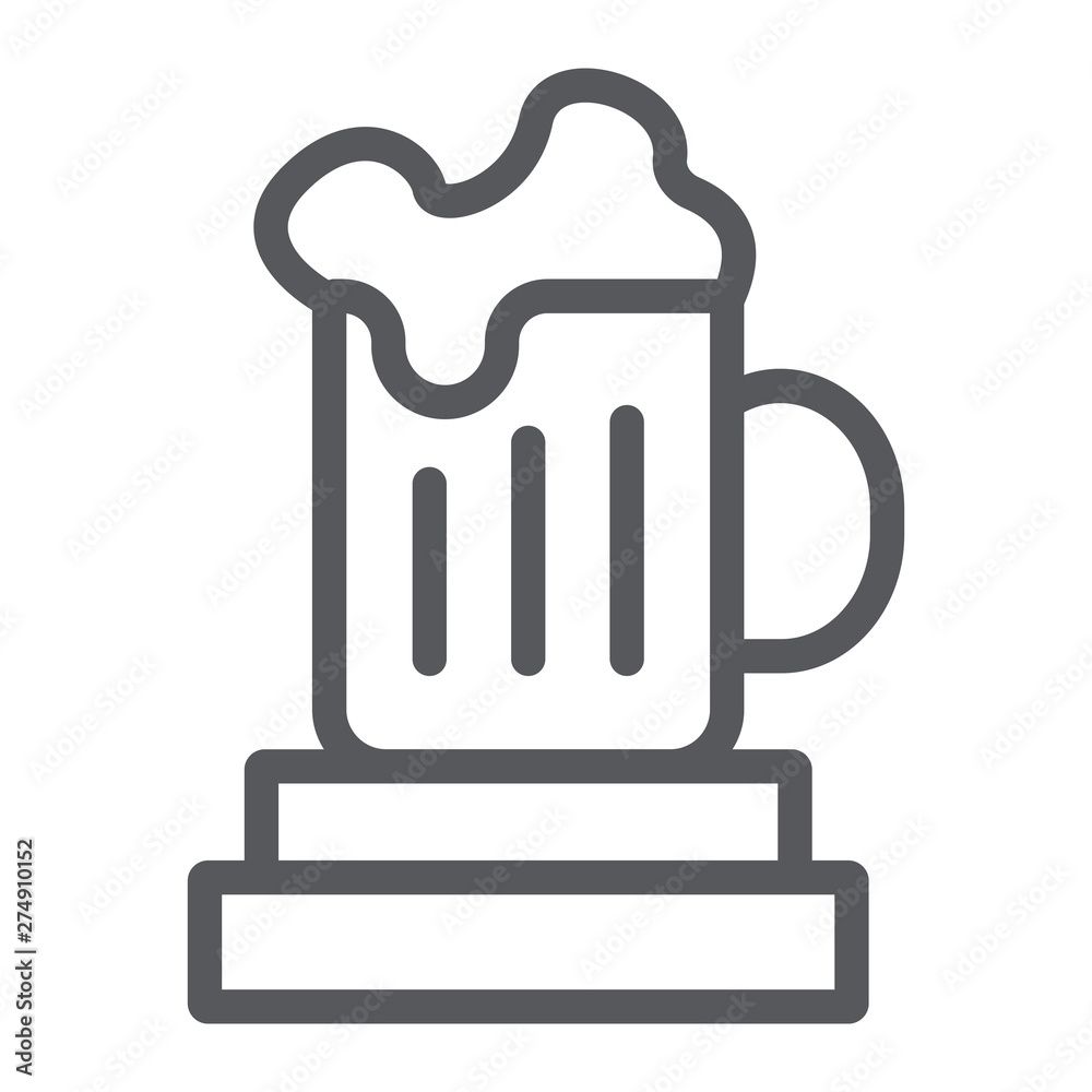 Beer mug line icon, drink and glass, beer cup sign, vector graphics, a linear pattern on a white background. Beer mug line icon, drink and glass, beer cup sign, vector graphics, a linear pattern on a white background.