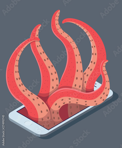 Phone predator vector illustration. Predators online, social media, sharing, hacker design concept