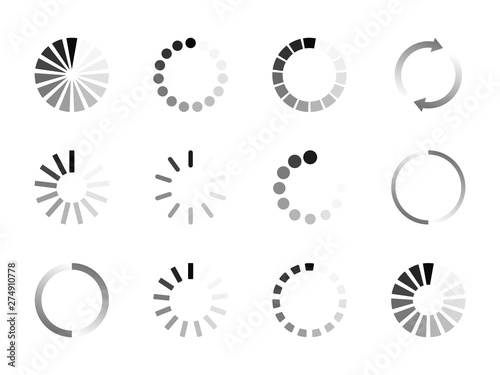 Super set different load icon. Circle website buffer loader or preloader. Download or upload status icon