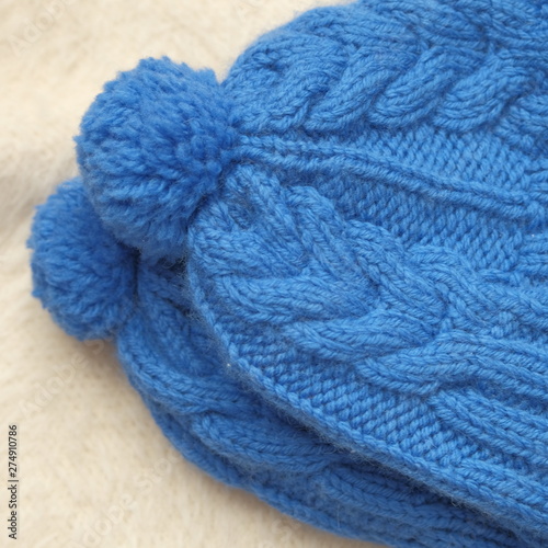 Close shot of cold weather winter handmade knitting clothes