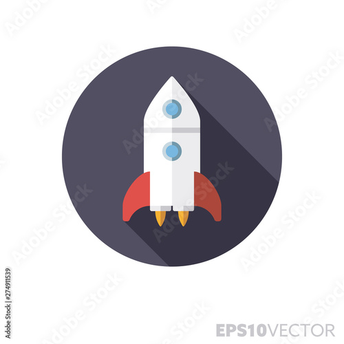 Starting rocket flat design long shadow color vector icon