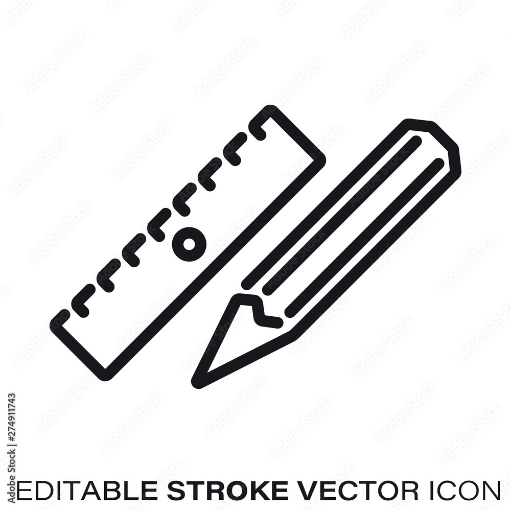 Fototapeta premium Ruler and pencil vector line icon