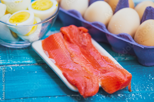 Keto diet eggs and fish. Low carb food