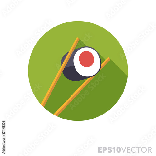 Sushi flat design long shadow color vector icon