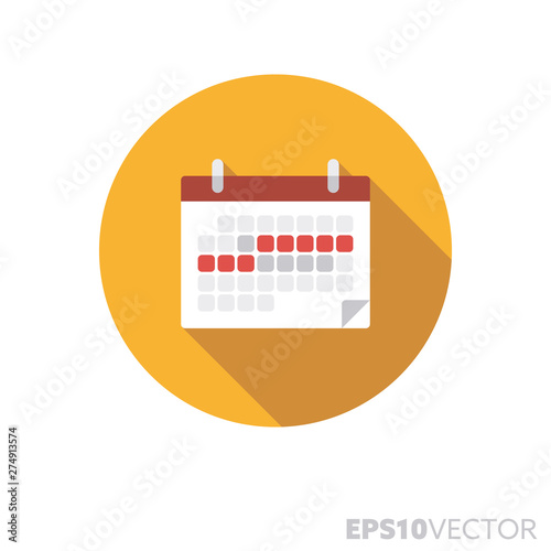 Calendar wit timeline flat design long shadow color vector icon