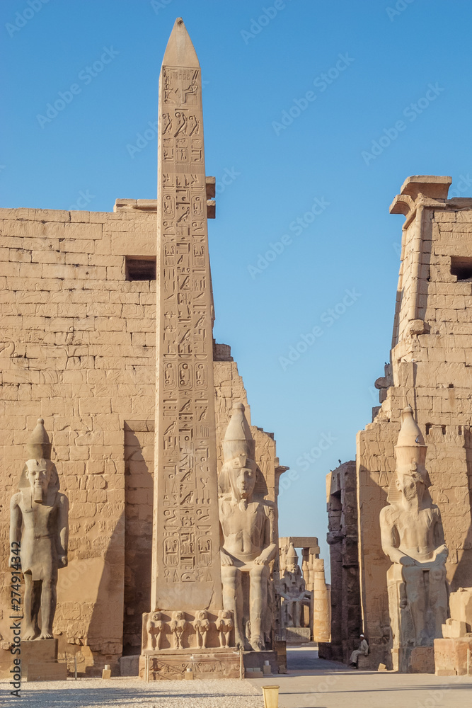 The obelisk and the statues of Ramesses II at the Temple of Luxor