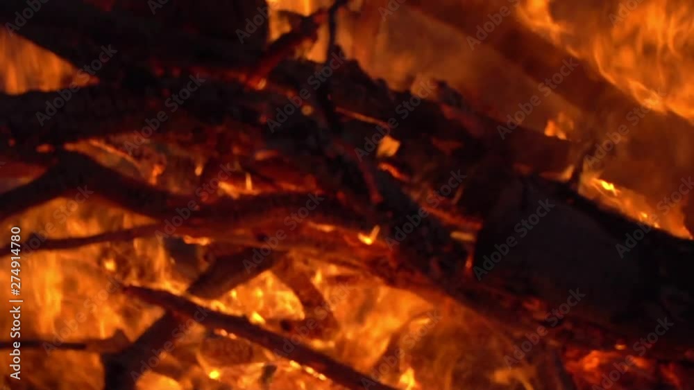 Burning fire. Bonfire. Closeup of flames burning on black background, slow motion. Burning fire. Bonfire. Closeup of flames burning on black background, slow motion.