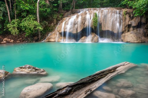 Beautiful waterfall in Erawan waterfall National Park in Kanchanaburi  Thailand