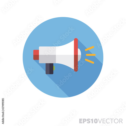 Megaphone flat design long shadow color vector icon