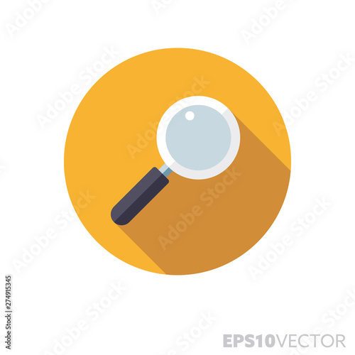 Magnifying glass flat design long shadow color vector icon