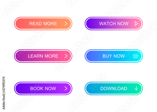 Set of modern material style buttons. Different gradient colors. Modern vector illustration flat style