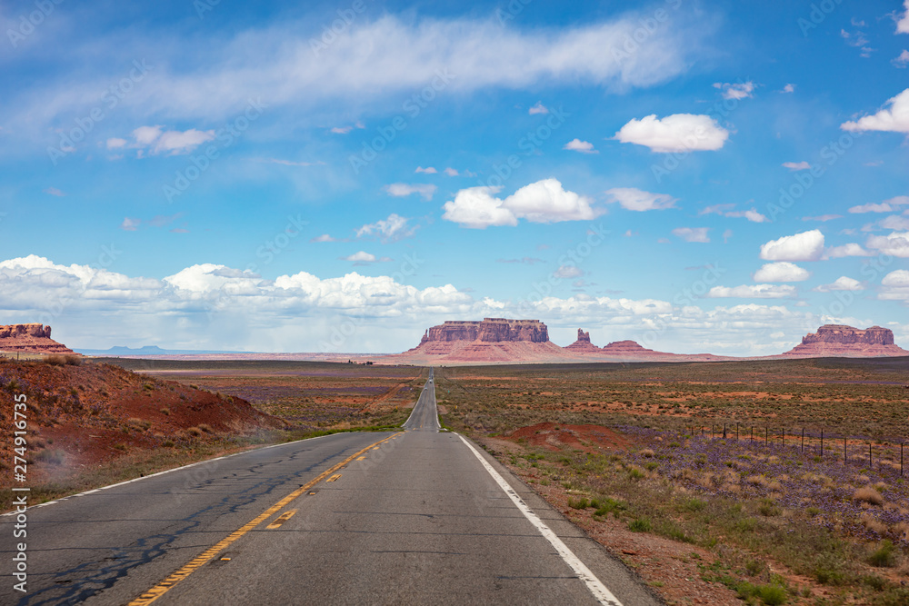 Monument Valley highway, Tribal Park in the Arizona-Utah border, USA