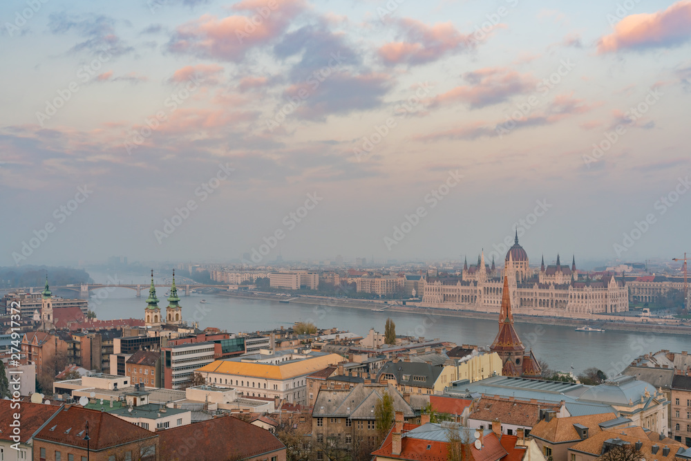 Afternoon aerial view of Budapest cityscape
