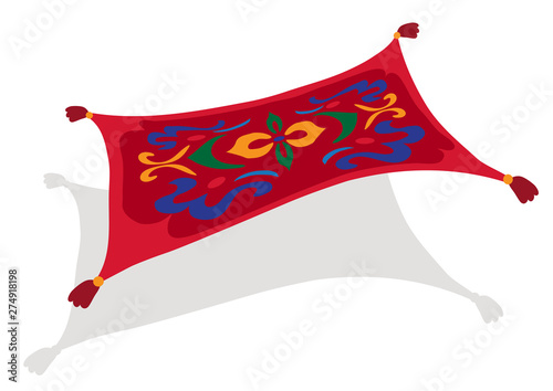 Carpet plane. Flying magic carpet on a white background. Vector illustration.