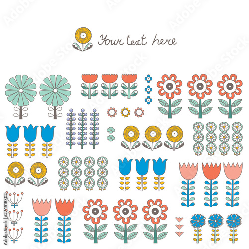 Flowers in Scandinavian style. Summer motive. Vector postcard.