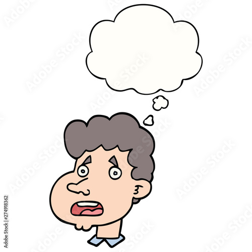 cartoon shocked man and thought bubble
