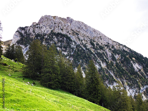 Schiberg mountain above the Wagital valley or Waegital and the Wagitalersee alpine Lake (Waegitalersee), Innerthal - Canton of Schwyz, Switzerland photo