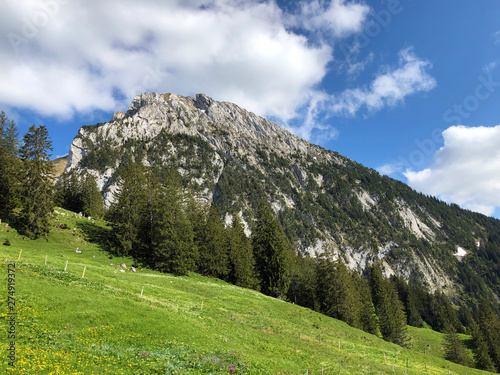 Schiberg mountain above the Wagital valley or Waegital and the Wagitalersee alpine Lake (Waegitalersee), Innerthal - Canton of Schwyz, Switzerland photo