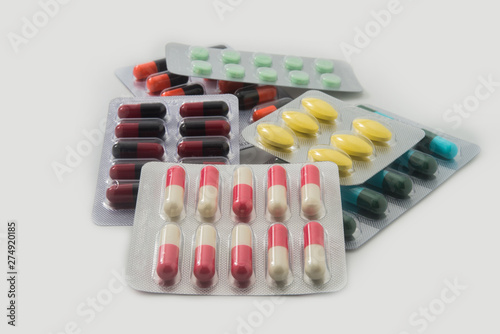 Panel of capsules medicine pills from doctor order