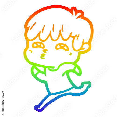 rainbow gradient line drawing cartoon curious man