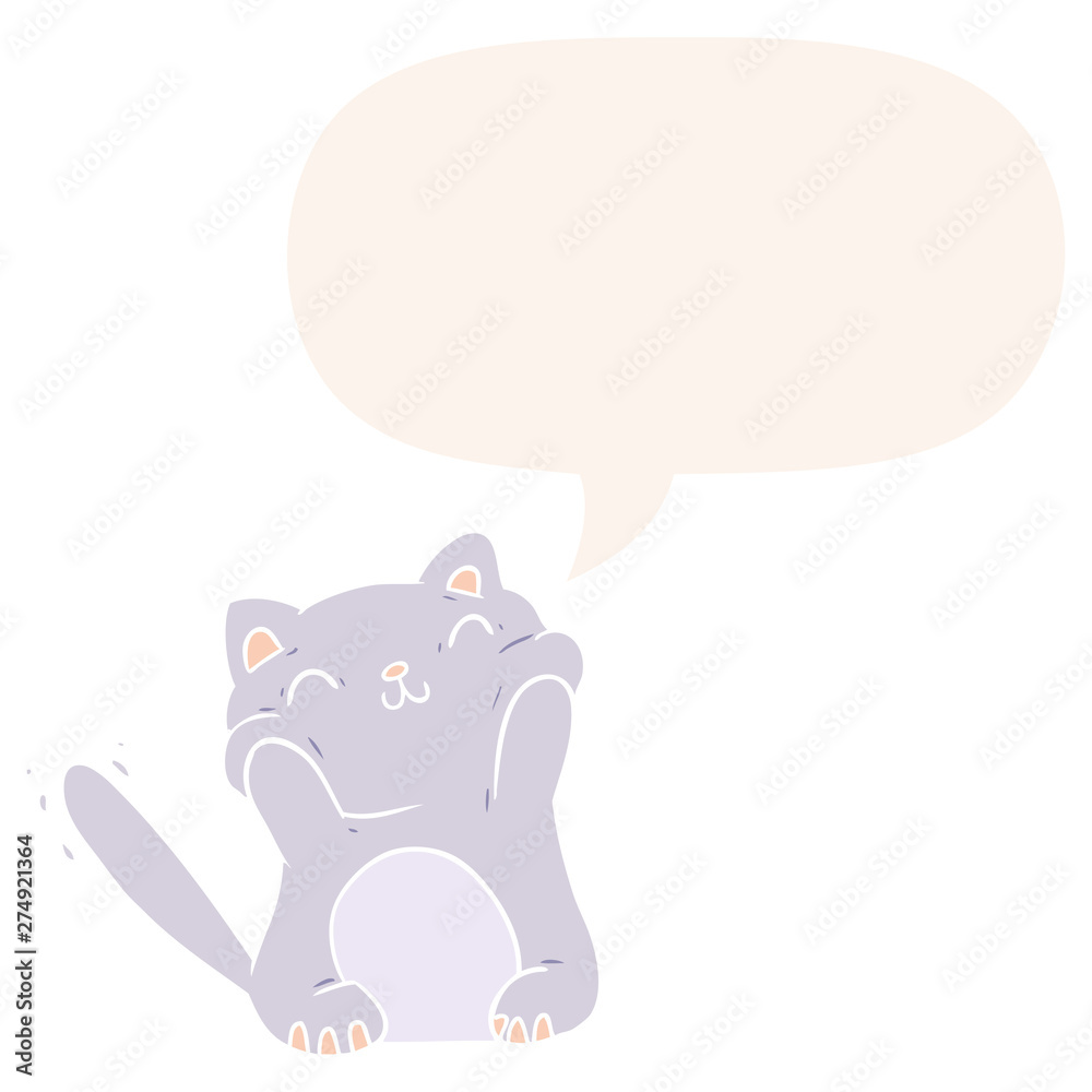 Obraz premium very happy cute cartoon cat and speech bubble in retro style