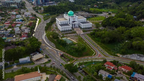 A 4k hyperlpase of new building of Komplex Mahkamah Kota Kinabalu(Kota  Kinabalu Court Complex), Sabah, Malaysia during sunset.